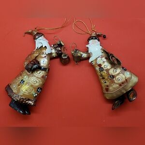 Set of 2 Cute Vintage Brass Colored Santa 🎅 Ornaments